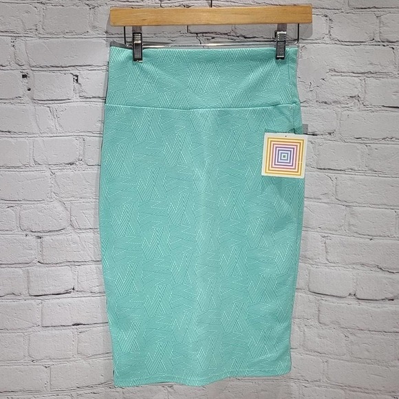 Lularoe light blue pencil skirt with design - Picture 4 of 14